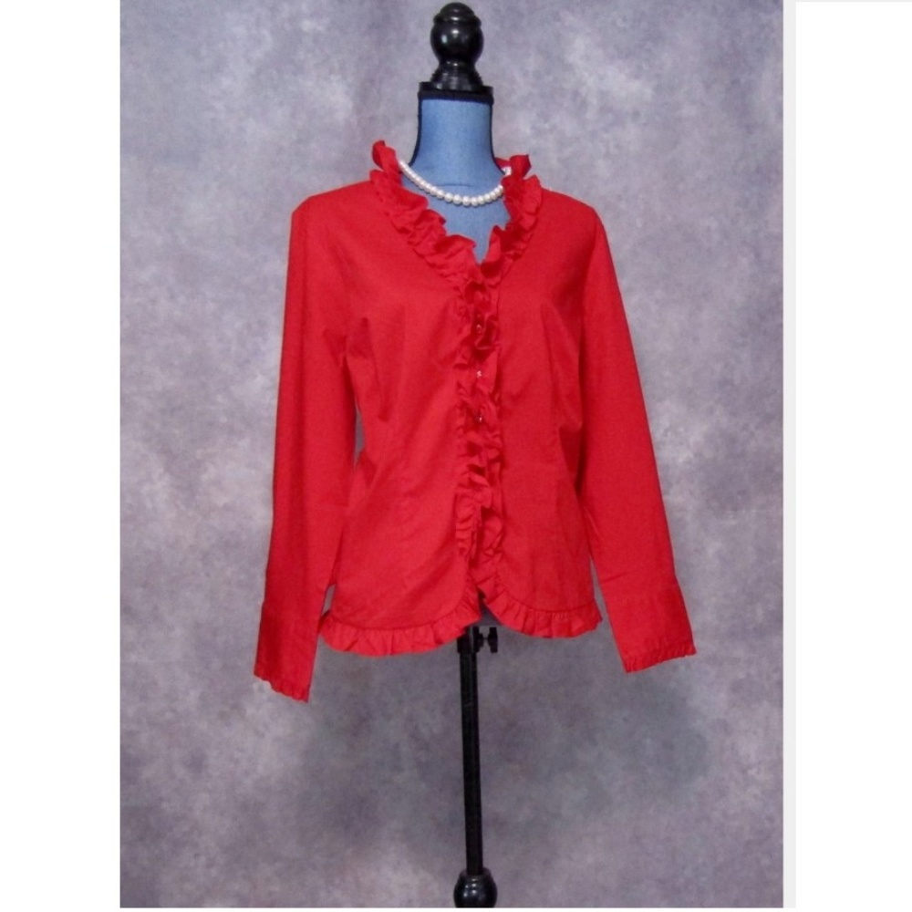NWT CJ Banks Red Ruffled Blouse Size X